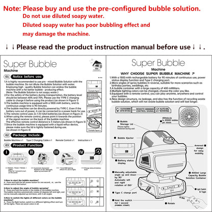 Upgraded Bubble Machine with Remote Control, Automatic Rotation & RGB Lights, 1800mAh Rechargeable, Type-C Charge, Bubble Maker for Kids, Weddings, Birthday Parties, Outdoor Activities