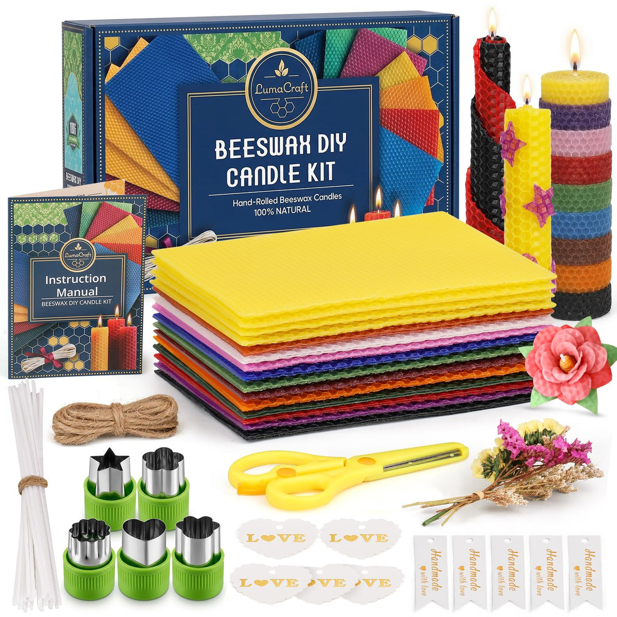 LumaCraft Beeswax Sheets for Candle Making Kit – 16PCS 100% Pure Natural Beeswax Candle Sheets for Rolling Candles – DIY Handmade Candle Making Kit for Family Holiday Party Gift Craft Decor 🍁 All In One Marketplace Canada