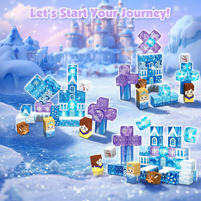 Transparent Light Up Magnetic Blocks - 45PCS Travel Toys for Kids Ages 4 5 6 7+ Magnetic Tin Box Magnet Building Princess Blue Snow Castle Build STEM Learning Toys Christmas Birthday Girls Toddlers 3+ 🍁 All In One Marketplace Canada