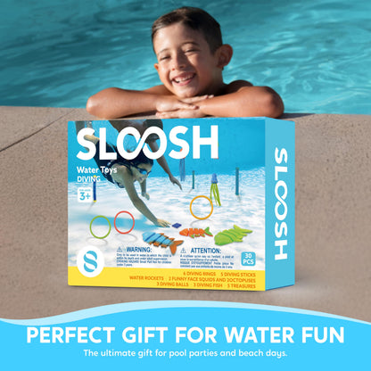 Sloosh 30 Pcs Diving Pool Toys for Kids Ages 3-12 Jumbo Set with Storage Bag Pool Games Summer Swim Water FishToys