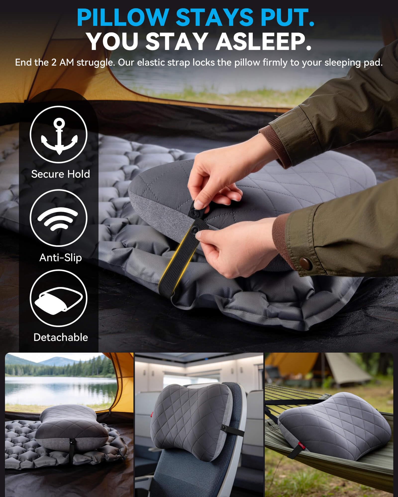 Hikenture Camping Pillow with Removable Cover-Ultralight Inflatable Pillow for Neck Lumber Support-Upgrade Backpacking Pillow-Washable Travel Air Pillows for Camping, Hiking, Backpacking (Grey)