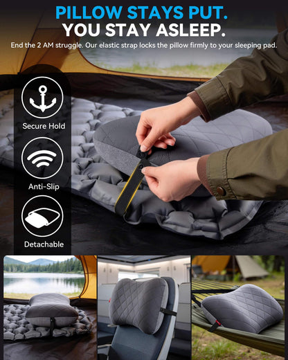 Hikenture Camping Pillow with Removable Cover-Ultralight Inflatable Pillow for Neck Lumber Support-Upgrade Backpacking Pillow-Washable Travel Air Pillows for Camping, Hiking, Backpacking (Grey)