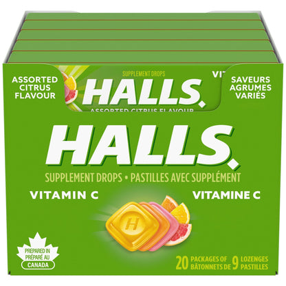 Halls, Vitamin C Assorted Citrus, Lozenges, 20 Packs