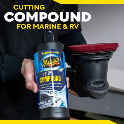 Meguiar’s Marine/RV One Step Boat Compound, Oxidation Remover for Boat, Boat Water Spot Remover, Also Removes Stains and Scratches, Restores Color and Shine to Fiberglass Gel Coat Finishes, 32 Oz Meguiar's