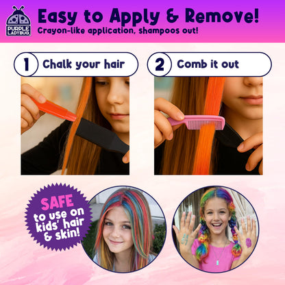 PURPLE LADYBUG Hair Chalk for Kids - 12 Safe Vibrant Temporary Hair Color for Kids - Girls Gifts 8-12 Years, 6 7 8 9 10 Year Old Girl Gift Idea - Tween & Teen Girl Gifts - Available at All In One Marketplace Canada