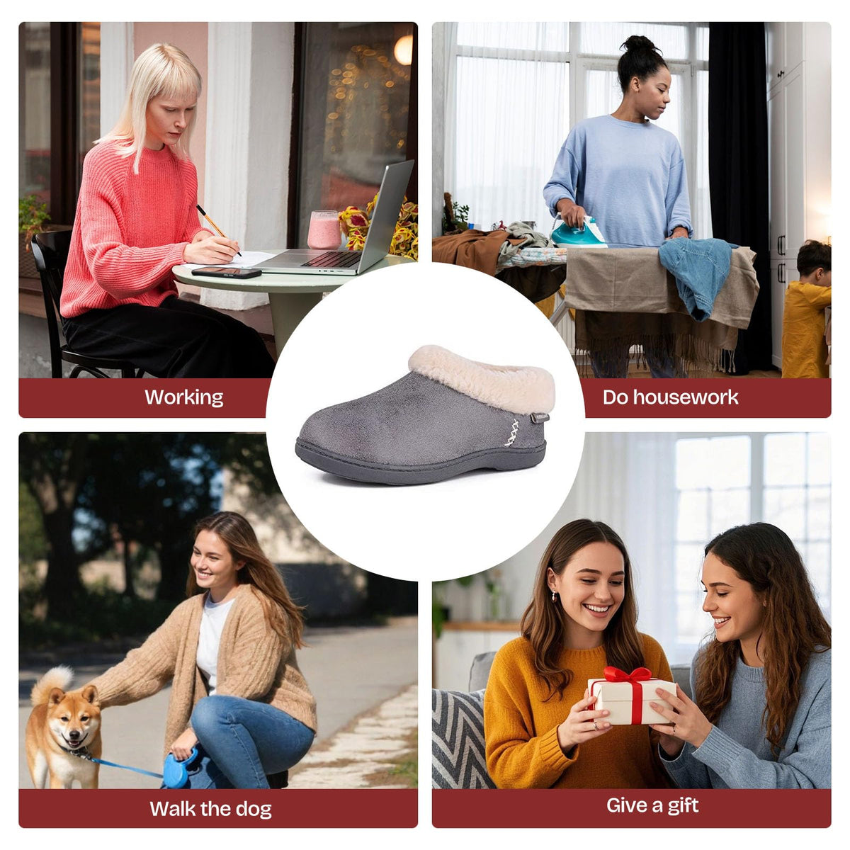 EverFoams Women's Microsuede Winter Slippers House Shoes Gray, 7-8 US 🍁 All In One Marketplace Canada