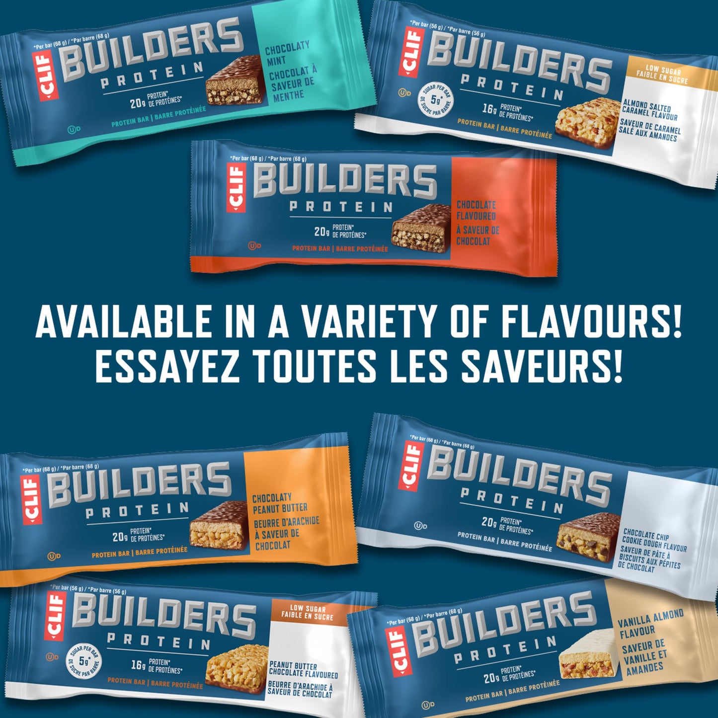 Clif Builders Low Sugar Protein Bar Peanut Butter Chocolate Flavour 12 Bars BUILDERS