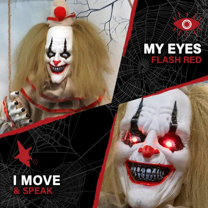 Haunted Hill Farm, clown animé Smalls de 140 cm sur balançoire, décoration d'Halloween pour intérieur ou extérieur couvert, fonctionne sur piles, décoration de fête