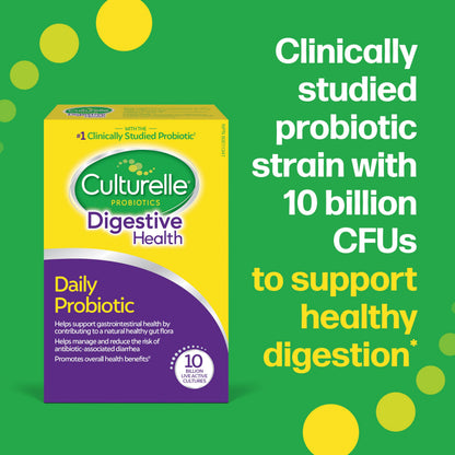 Culturelle Daily Digestive Health Daily Probiotic for Men and Women | With 100% Naturally Sourced Lactobacillus GG Strain †††††† | Pharmacist Recommended ††††† | Gluten Free and Vegan | 30 Count Capsules Culturelle