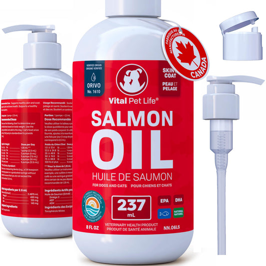 Salmon Oil for Dogs 237 mL - Healthy Skin & Coat, Fish Oil, Omega 3 EPA DHA, Liquid Food Supplement for Pets, All Natural, Supports Joint & Bone Health, Natural Allergy & Inflammation Defense