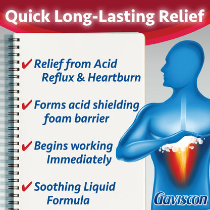 Gaviscon Liquid Extra Strength Antacid - 600 ml - Antacid Liquid for Day and Night Heartburn Relief, Acid Reflux and GERD Relief, Icy Mint- Free of Aluminum, Lactose and Gluten Gaviscon