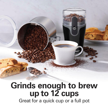 Hamilton Beach Fresh Grind Electric Coffee Grinder for Beans, Spices and More, Stainless Steel Blades, Easy Clean Removable Chamber, Makes up to 12 Cups, Black