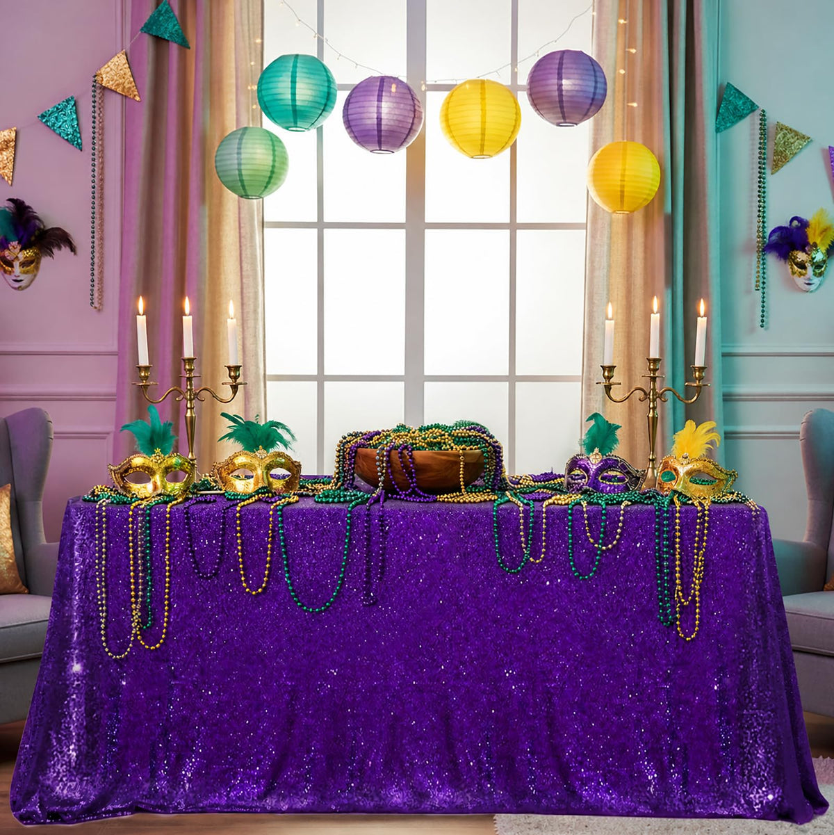 Nappe à sequins violets, nappe sirène scintillante, chemin de table à paillettes pour Halloween, décorations pour fête prénuptiale, nappes rectangulaires de Noël 127 x 203 cm