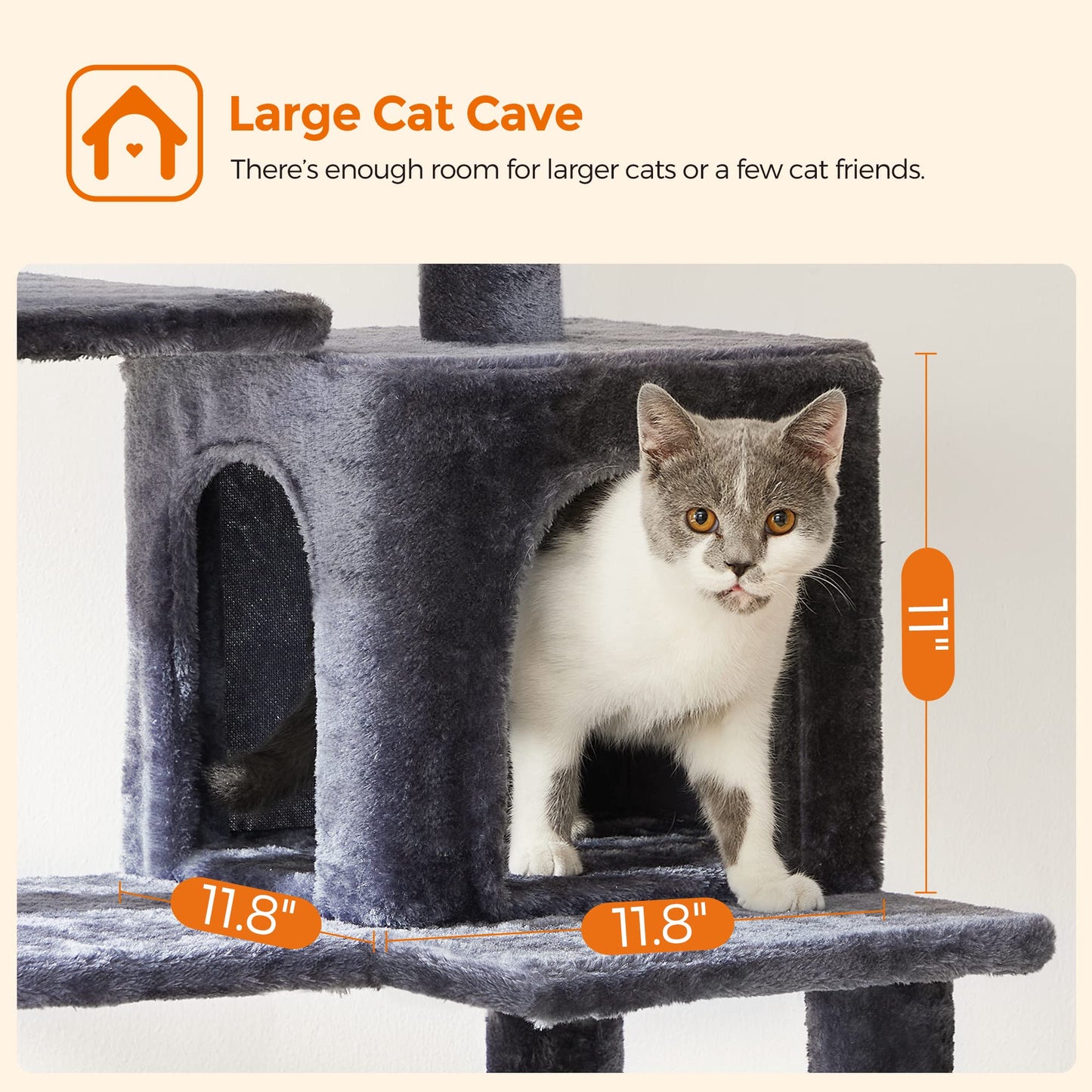Feandrea Cat Tree Tower, 143 cm, 2 Perches, Hammock, Smoky Gray 🍁 All In One Marketplace Canada