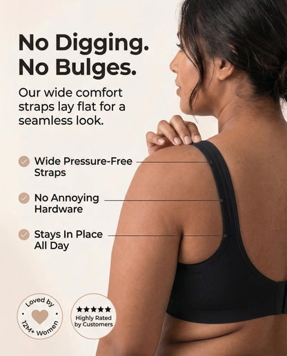 SHAPERMINT Wireless Bras for Women - Full Support Seamless Bralette, Compression Sports Bra, Plus Size Minimizer Bras, Padded Wirefree Bra for Women Black