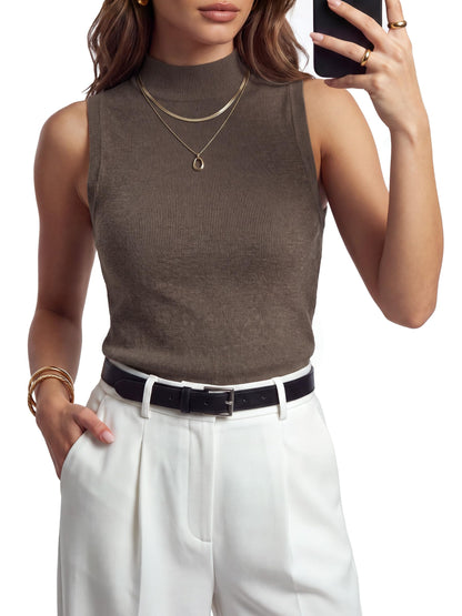 Arach&Cloz Women's Mock Neck Business Casual Sweater Tank Tops Coffee M 🍁 All In One Marketplace Canada