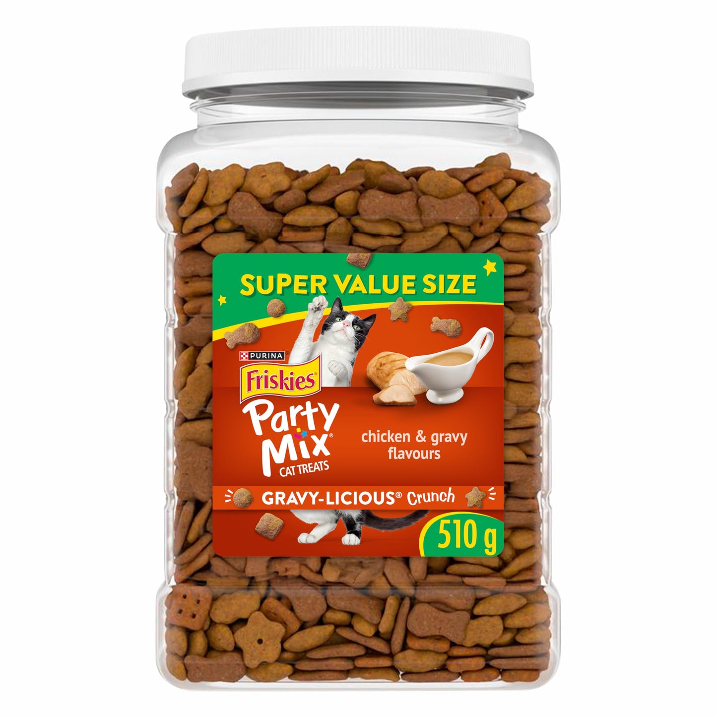 Friskies Party Mix Cat Treats, Gravy-Licious Crunch Chicken 510g (3 Pack) Friskies