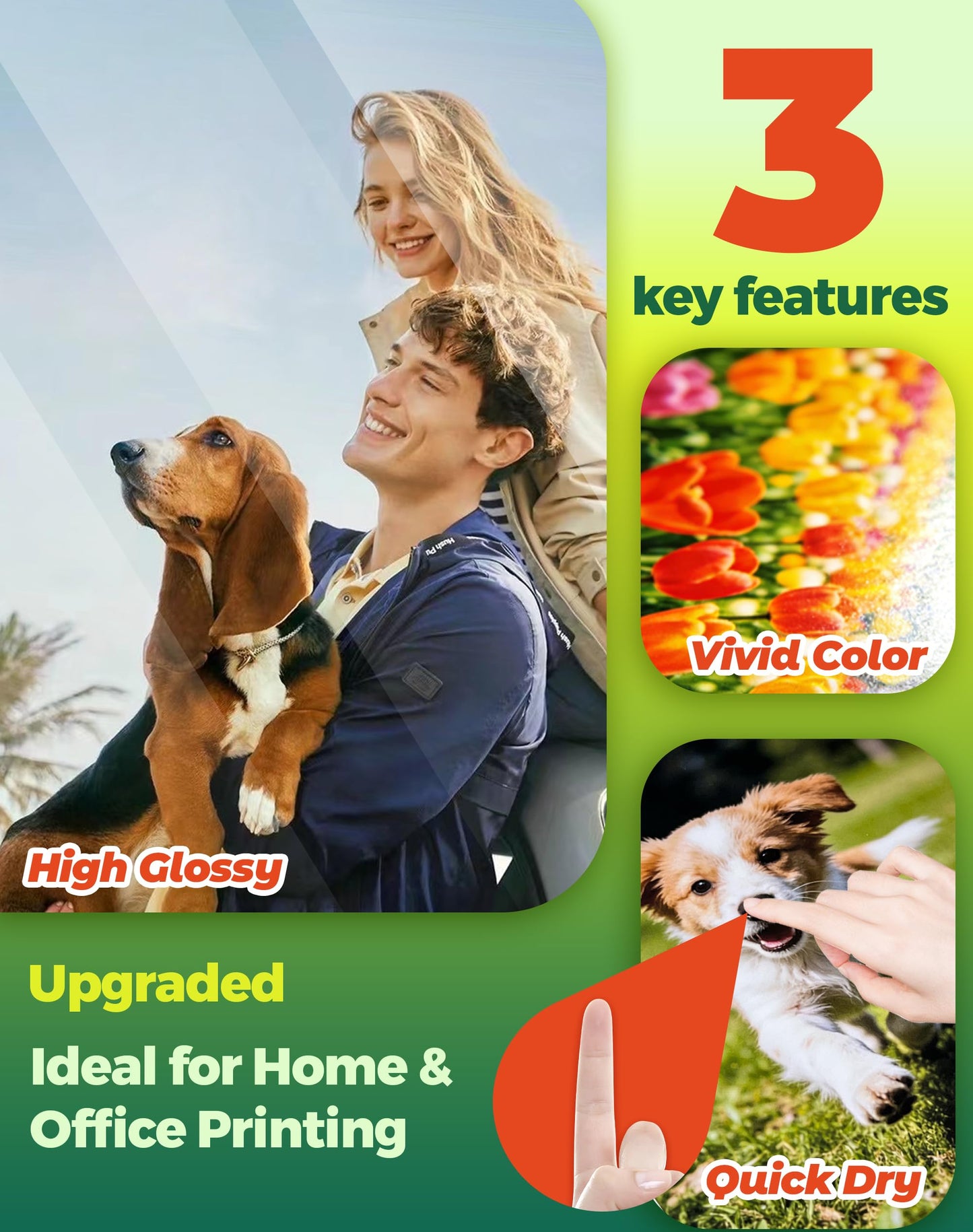 Uinkit Glossy Inkjet Photo Paper 8.5x11 Inches 100 Sheets 48lb Dye Ink 180Gsm Professional Photographic Paper Letter Size 8.5mil Instant Dry Suitable for All Dye Ink Printers (100, 8.5x11Inches)