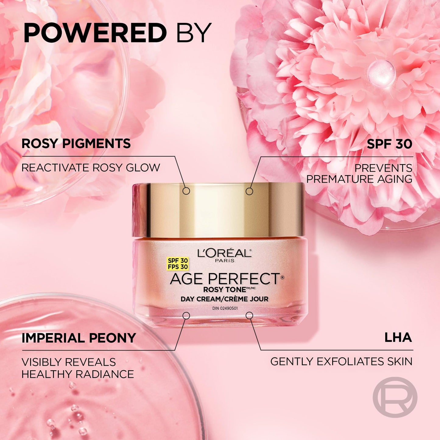 L’Oréal Paris Age Perfect Rosy Tone SPF 30 Moisturizer, with Imperial Peony Extract, For Mature Skin, Skincare, 50 ml L'Oreal Paris