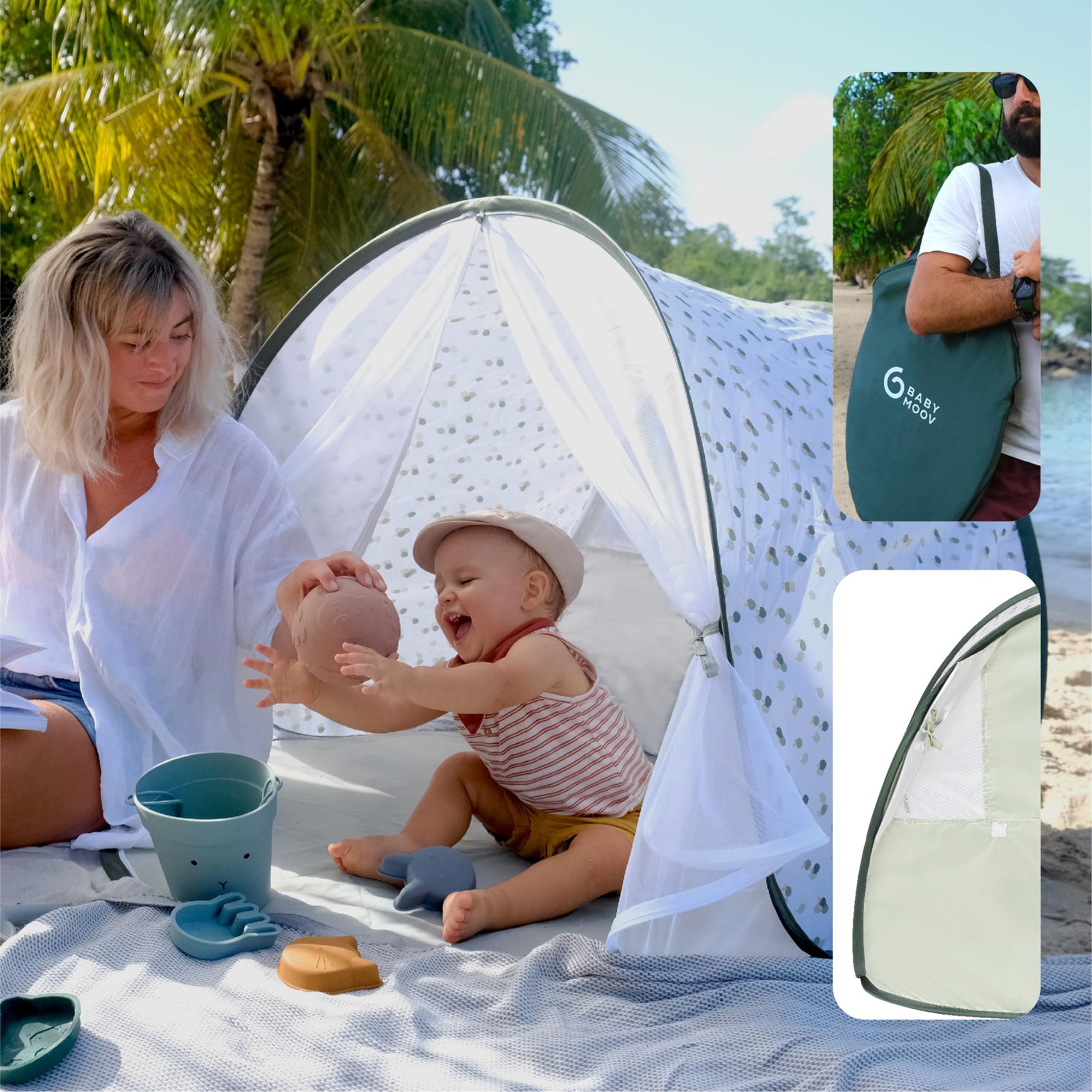 Babymoov Anti-UV Baby & Toddler Beach Tent, Pop-Up Sun Shade Shelter with UPF 50+ Protection, Portable Outdoor Canopy, Ventilated Shade, Floor Mat & Carry Bag, Provence Babymoov