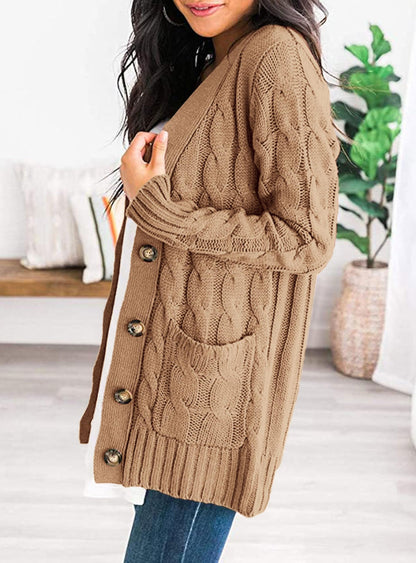 PRETTYGARDEN Women's Cable Knit Cardigan Sweaters Fall(Khaki,M) 🍁 All In One Marketplace Canada