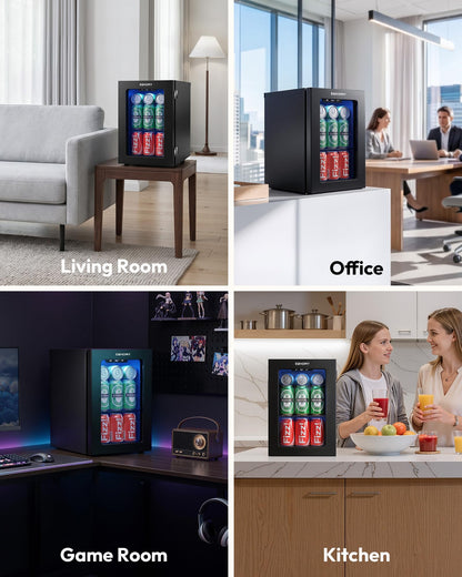 EUHOMY 18L Beverage Refrigerator Cooler, 24 Cans Mini Fridge with Quiet Compressor, Countertop Small Fridge with 40°F-61°F Digital Temperature Control, LED Lgiht for Home, Bar, Office