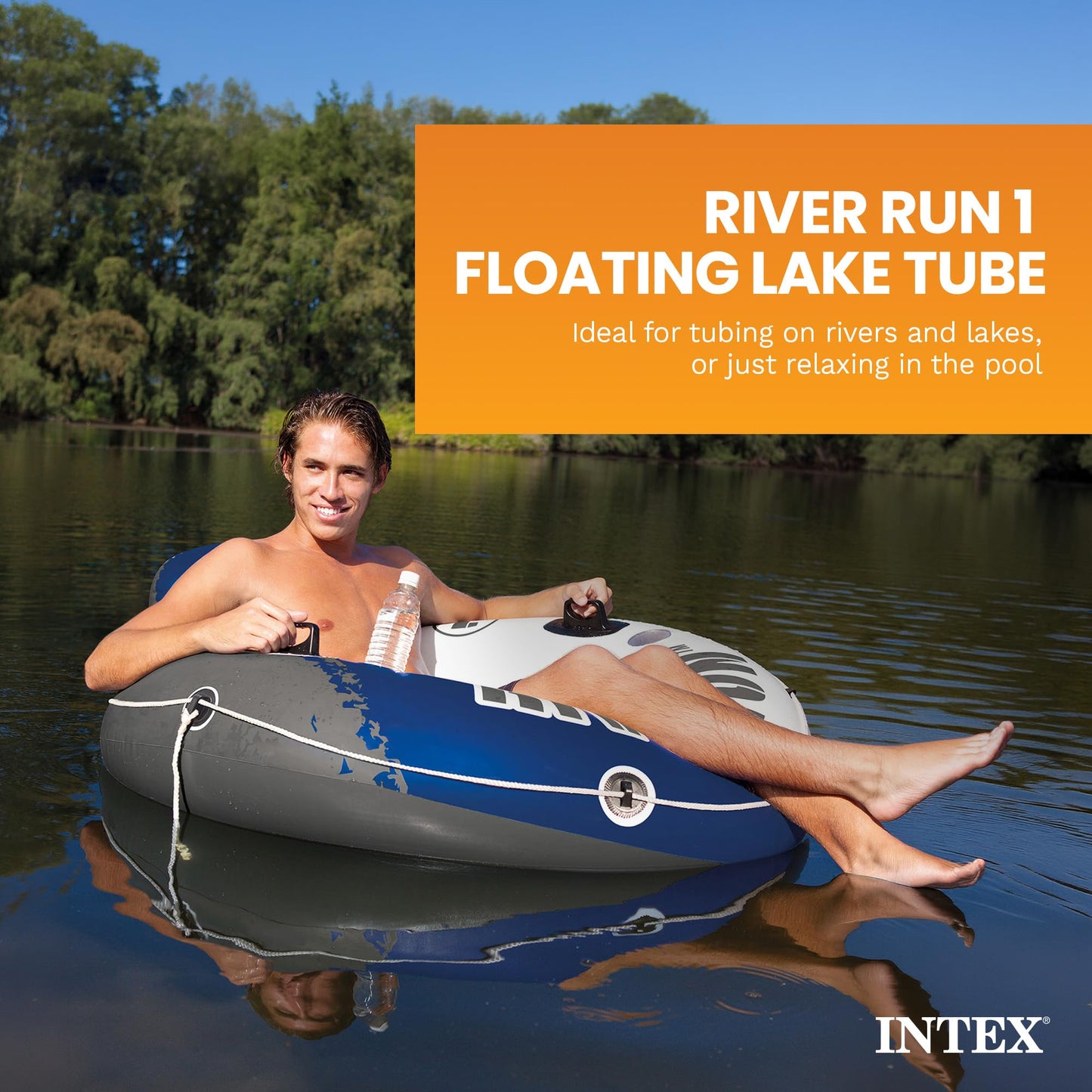 INTEX 58825EP River Run 1 Inflatable Floating Lounge: Comfortable Backrest – Built-in Cup Holders – Durable Grab Handles – All Around Grab Rope – 220lb Weight Capacity– Blue 🍁 All In One Marketplace Canada