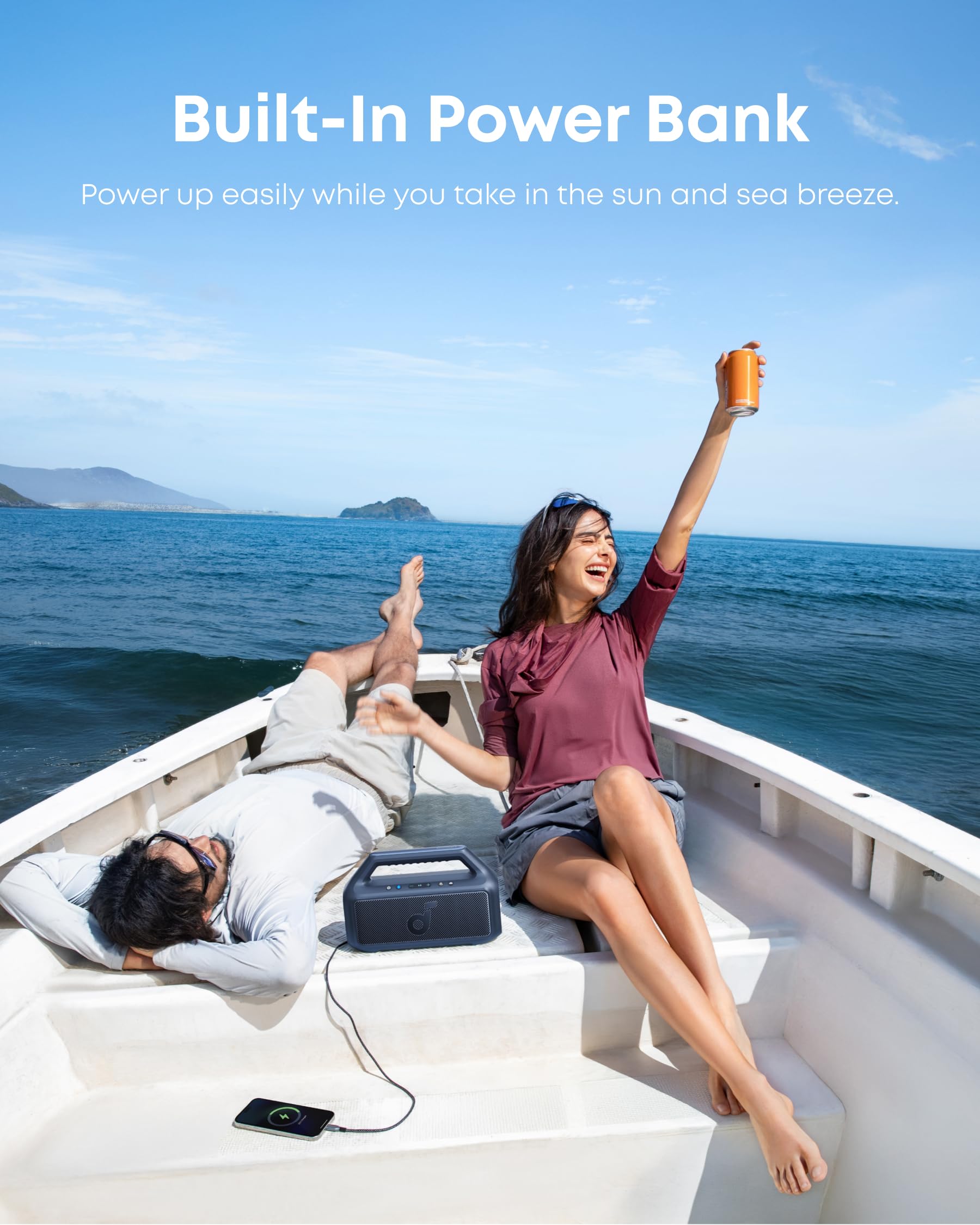 soundcore Boom 2 Outdoor Speaker, 80W, Subwoofer, BassUp 2.0, 24H Playtime, IPX7 Waterproof, Floatable, RGB Lights, USB-C, Custom EQ, Bluetooth 6.0, Portable, Camping, Beach, and Backyard-Blue