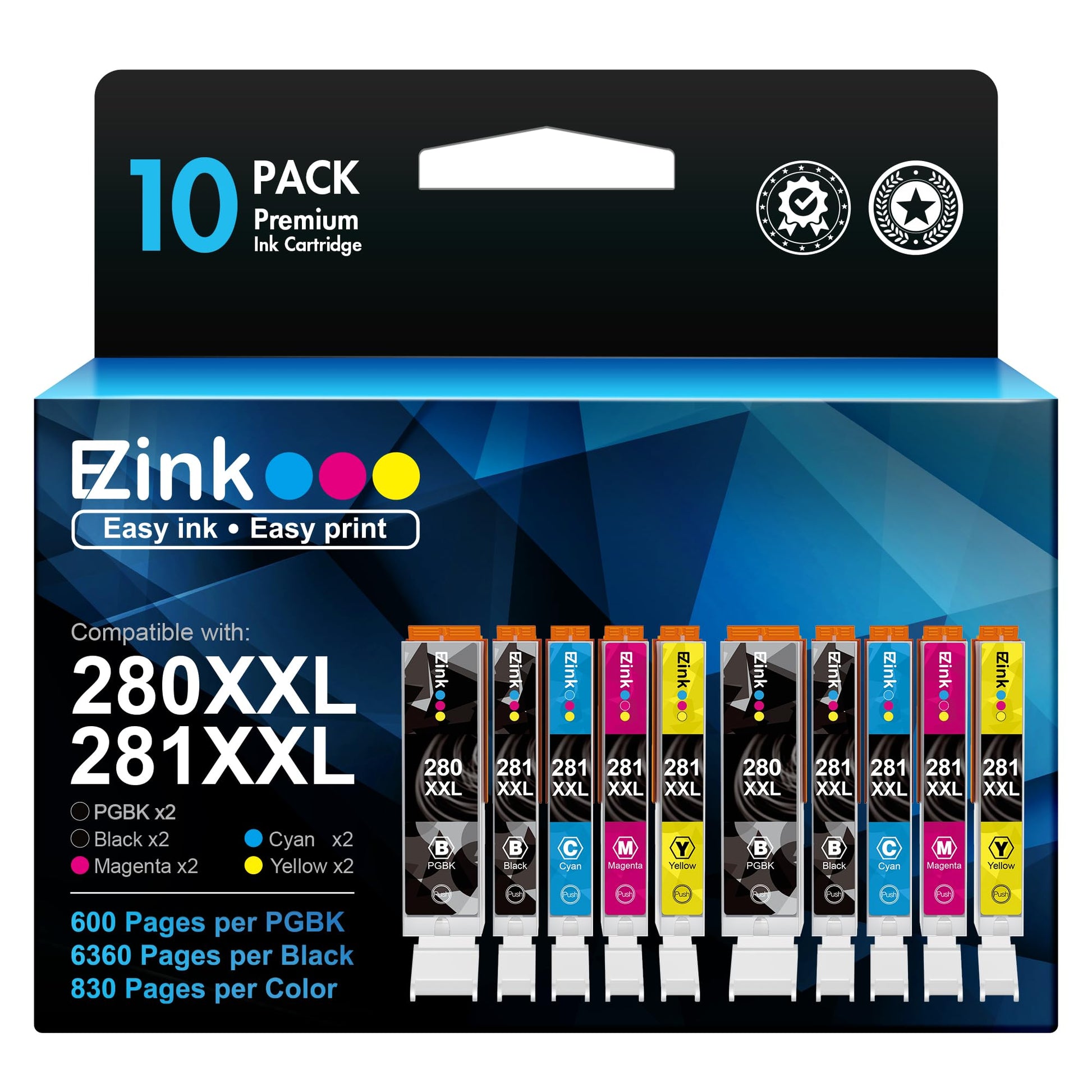 E-Z Ink (Compatible Ink Cartridge Replacement for Canon 280 281 PGI-280XXL CLI-281XXL Compatible with PIXMA TR7520 TR8520 TS6120 TS6220 TS6320 TS8120 TS9120 TS9521C TS702 Printer (10 Pack) E-Z Ink