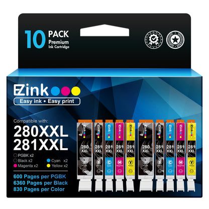 E-Z Ink (Compatible Ink Cartridge Replacement for Canon 280 281 PGI-280XXL CLI-281XXL Compatible with PIXMA TR7520 TR8520 TS6120 TS6220 TS6320 TS8120 TS9120 TS9521C TS702 Printer (10 Pack) E-Z Ink