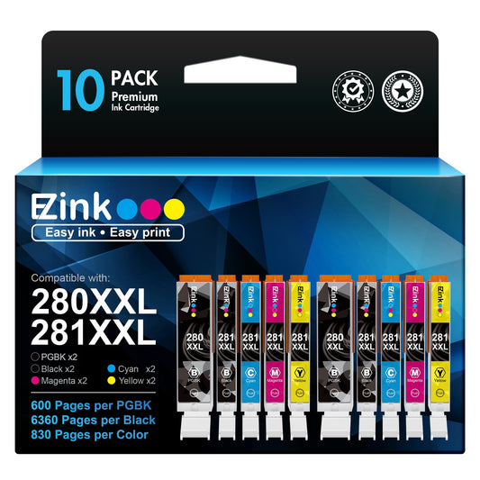 E-Z Ink (Compatible Ink Cartridge Replacement for Canon 280 281 PGI-280XXL CLI-281XXL Compatible with PIXMA TR7520 TR8520 TS6120 TS6220 TS6320 TS8120 TS9120 TS9521C TS702 Printer (10 Pack) E-Z Ink