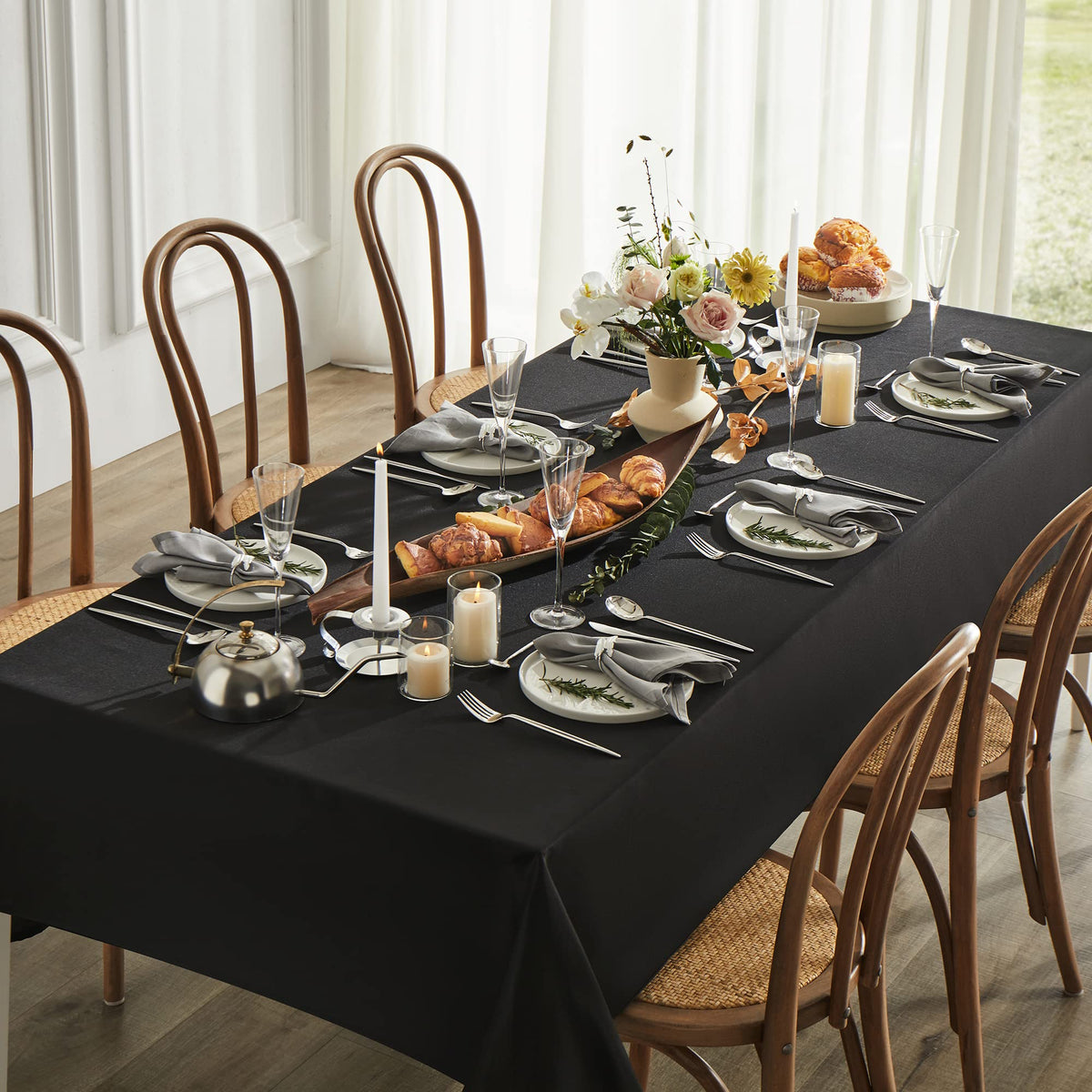 Mysky Home Black Table Cloth 60x120 Inch Black Tablecloth for 8 Foot Table Washable Polyester Rectangle Tablecloth for Buffet Table, Parties, Holiday Dinner, Wedding 🍁 All In One Marketplace Canada