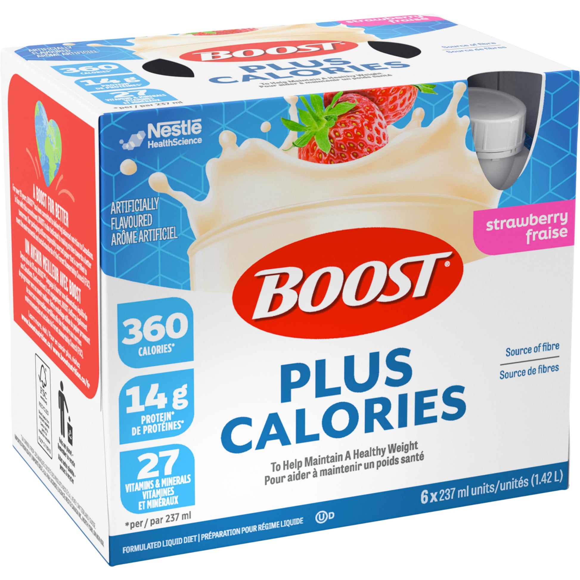 BOOST PLUS Complete Nutrition Drink, Strawberry, 6x237ml Bottles, Case Pack of 4, Packaging May Vary Boost