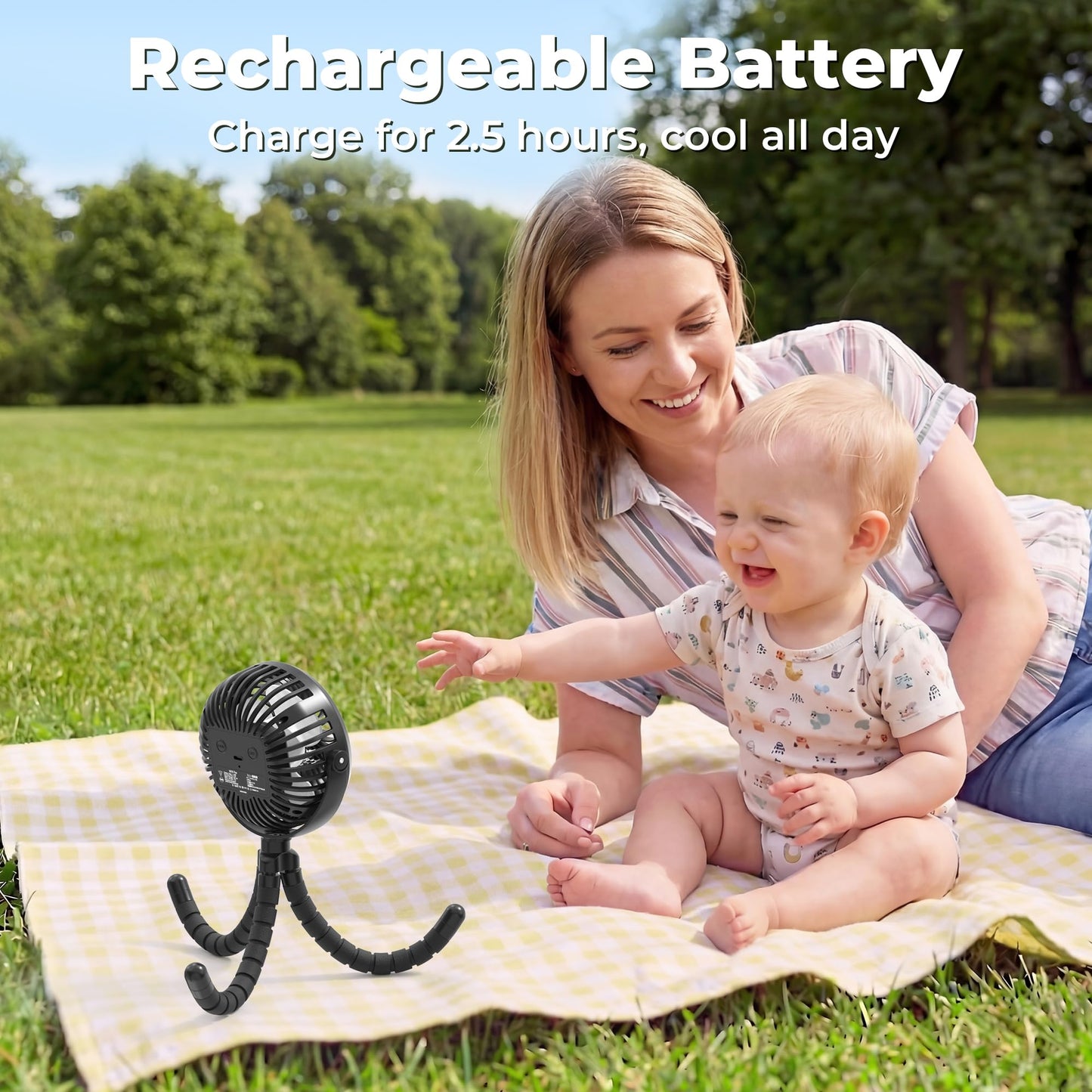 AMACOOL Battery Operated Stroller Fan Flexible Tripod Clip On Fan with 3 Speeds and Rotatable Handheld Personal Fans for Car Seat Crib Bike Treadmill