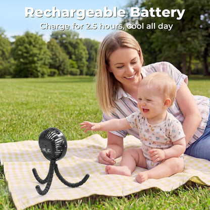 AMACOOL Battery Operated Stroller Fan Flexible Tripod Clip On Fan with 3 Speeds and Rotatable Handheld Personal Fans for Car Seat Crib Bike Treadmill