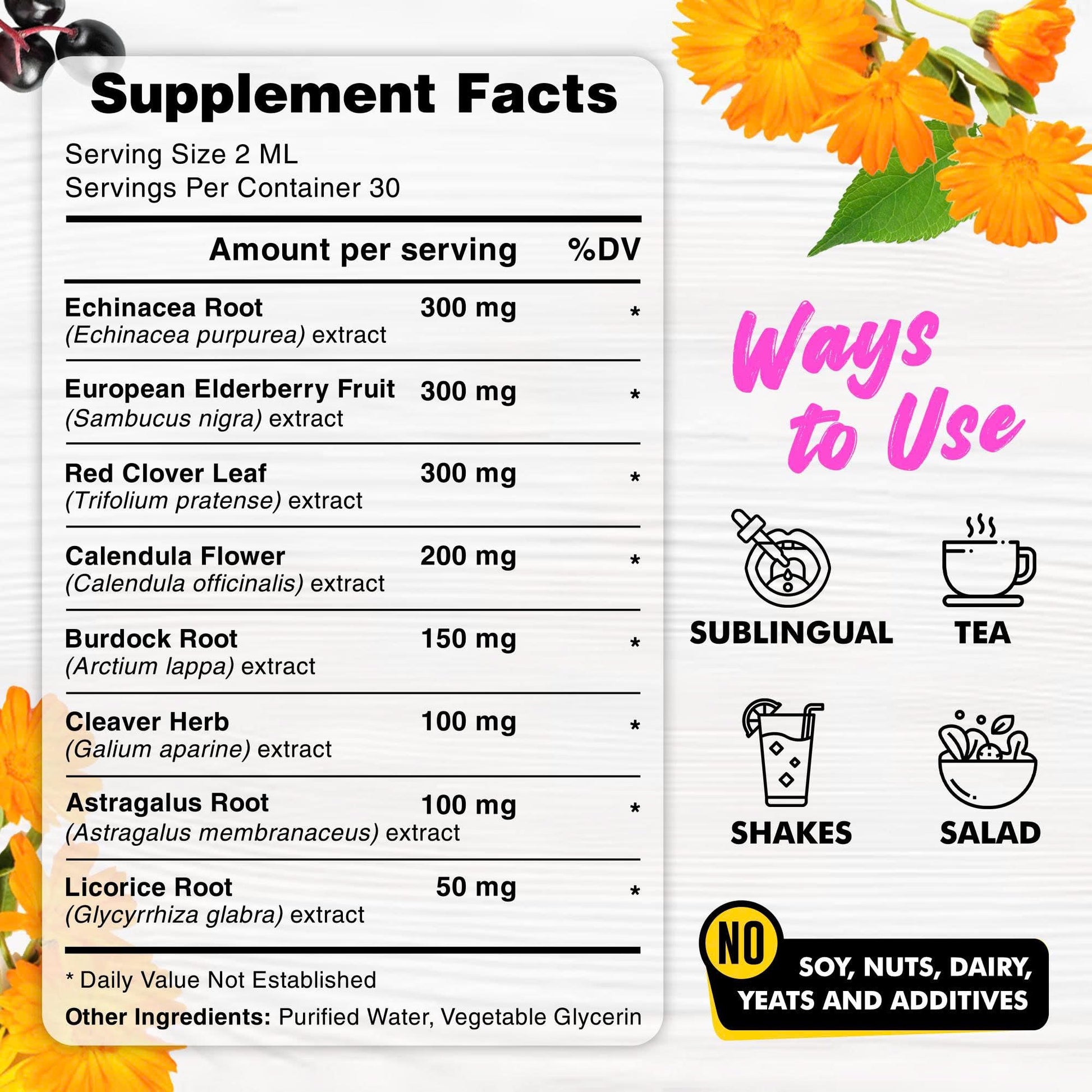 Lymphatic Drainage Drops with Echinacea, Burdock, Cleaver Herb – Sugar Free, Gluten Free, Herbal Tea Flavour Alternatives, 2 Fl Oz - Available at All In One Marketplace Canada