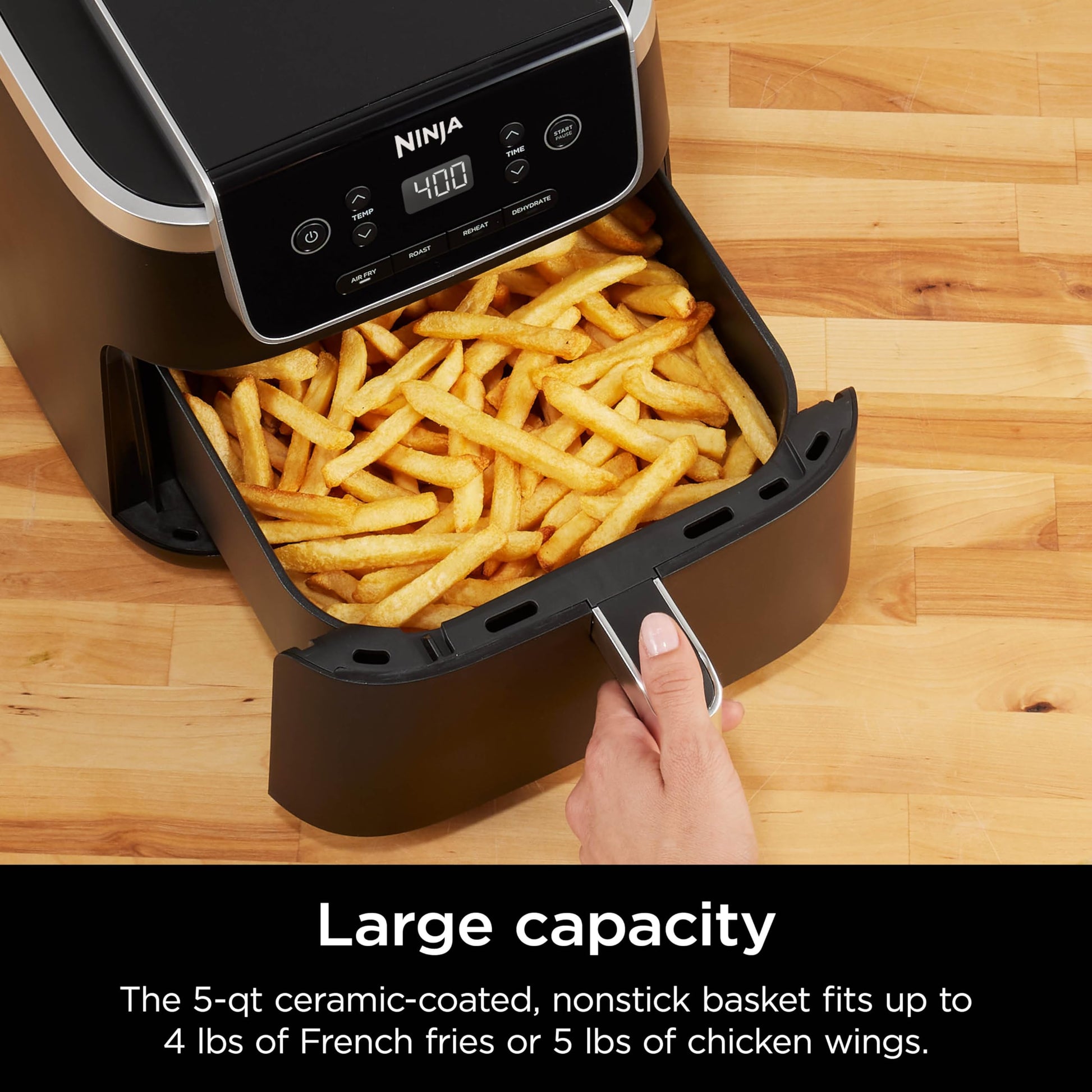 Ninja Air Fryer Pro 4in1, 5 QT (4.7 L) Capacity, Air Fry, Roast, Bake, Reheat, Dehydrate, Roast, Crisp Technology, Nonstick Basket & Crisper Plate, Grey, AF141C (Canadian Version) Ninja