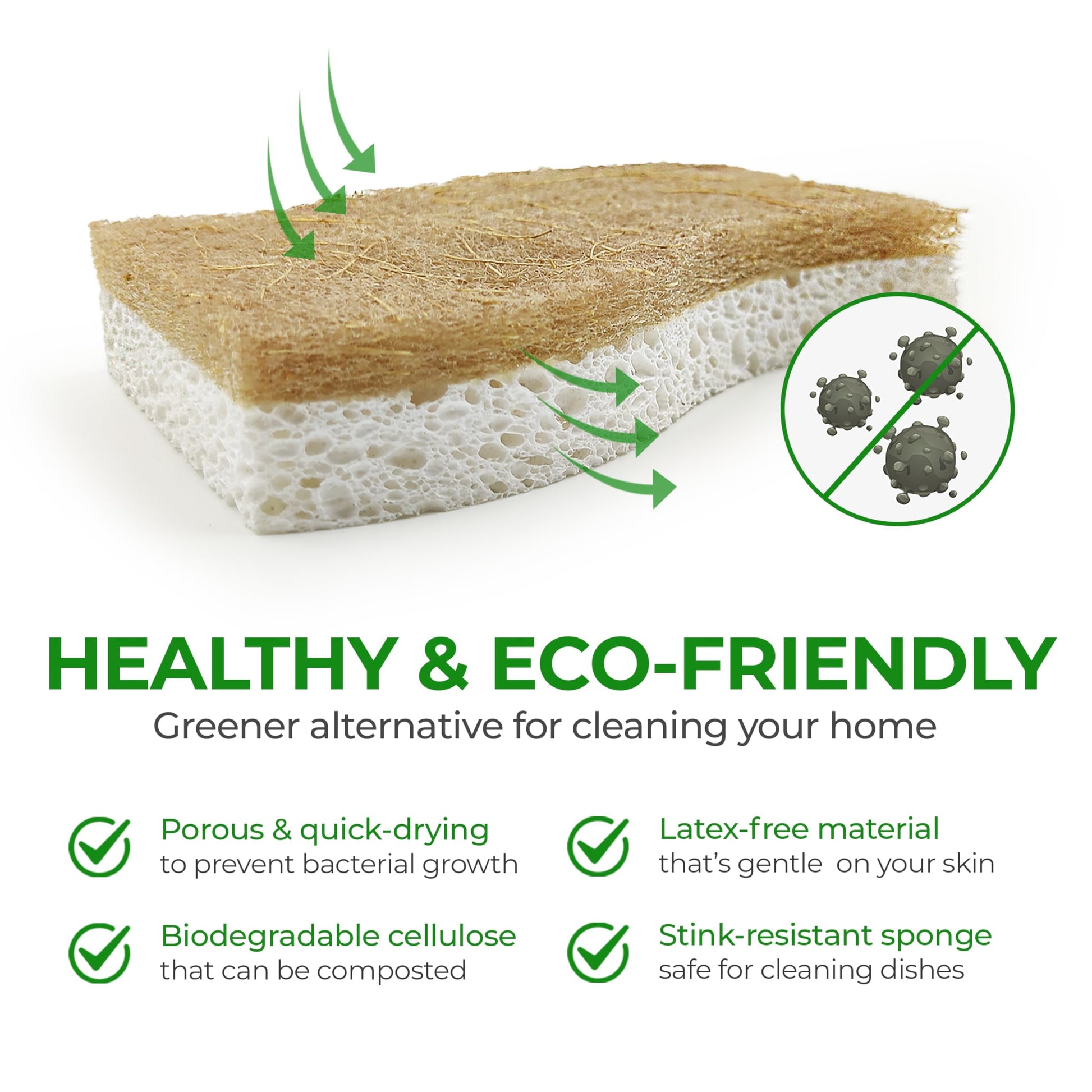 AIRNEX 12 Pack Natural Sponges for Dishes - Biodegradable Sponges for Kitchen - Plant Based Cellulose & Coconut Natural Dish Sponge - Non Toxic Eco Friendly Sponges, Non Scratch Kitchen Scrubber - Available at All In One Marketplace Canada