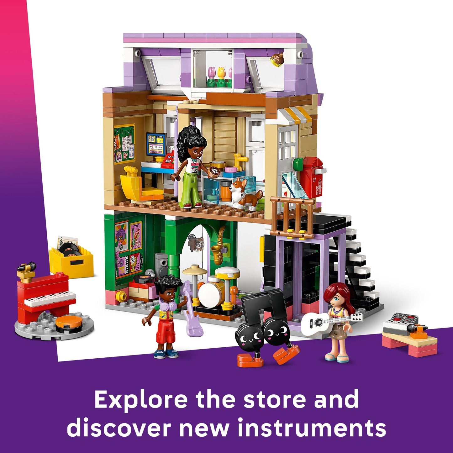LEGO Friends Music Store & Apartment Building Set - Interactive Storytelling Playset for Girls & Boys, Ages 7+ - Includes Marimba The Corgi Toy - Gift Idea for Birthdays and Music Lovers - 42653 LEGO