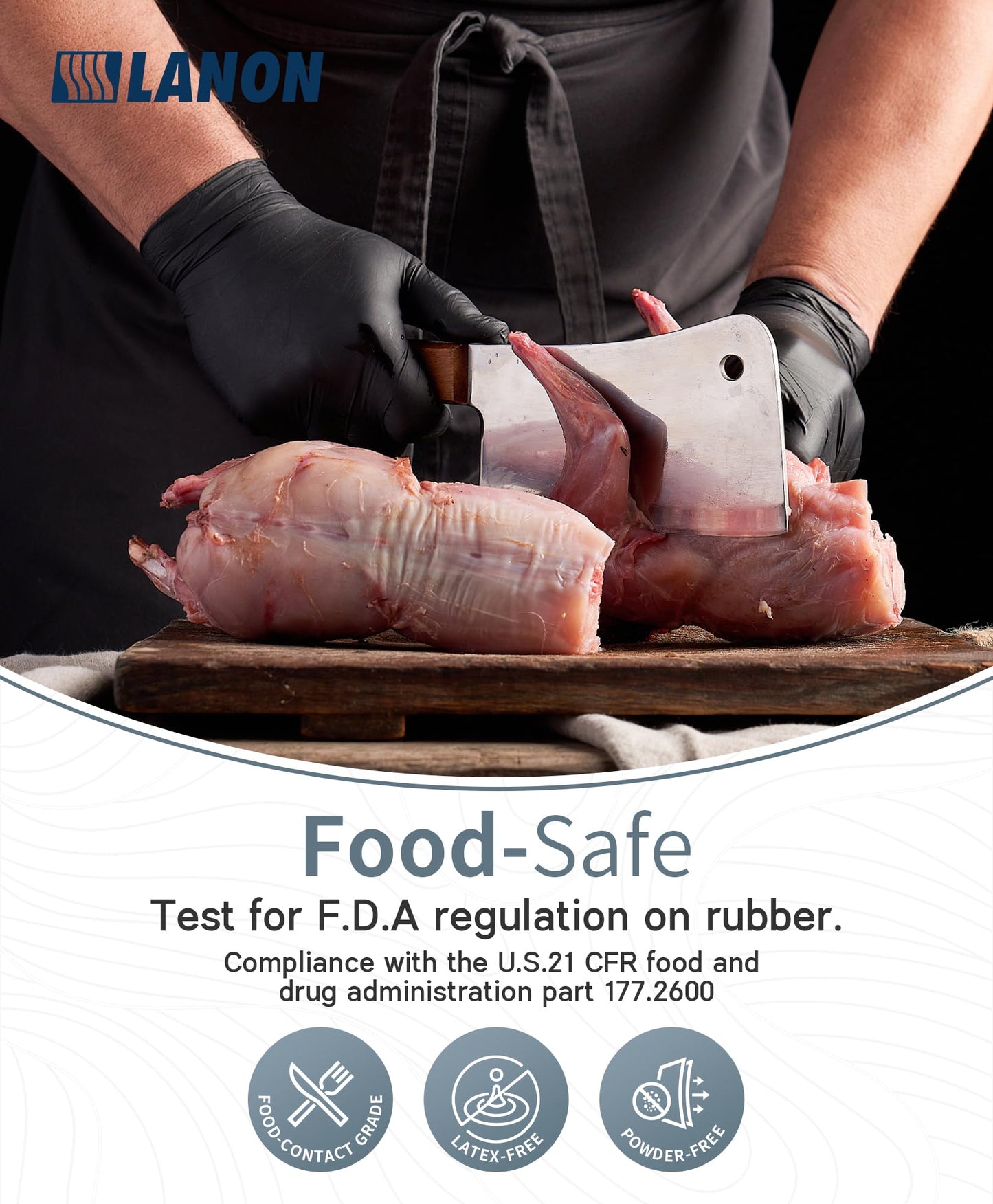 LANON Food Safe Disposable Black Nitrile Gloves, Latex-Free, Powder-Free, Silicone-Free, Textured Fingertips, Cooking, Medium - Available at All In One Marketplace Canada