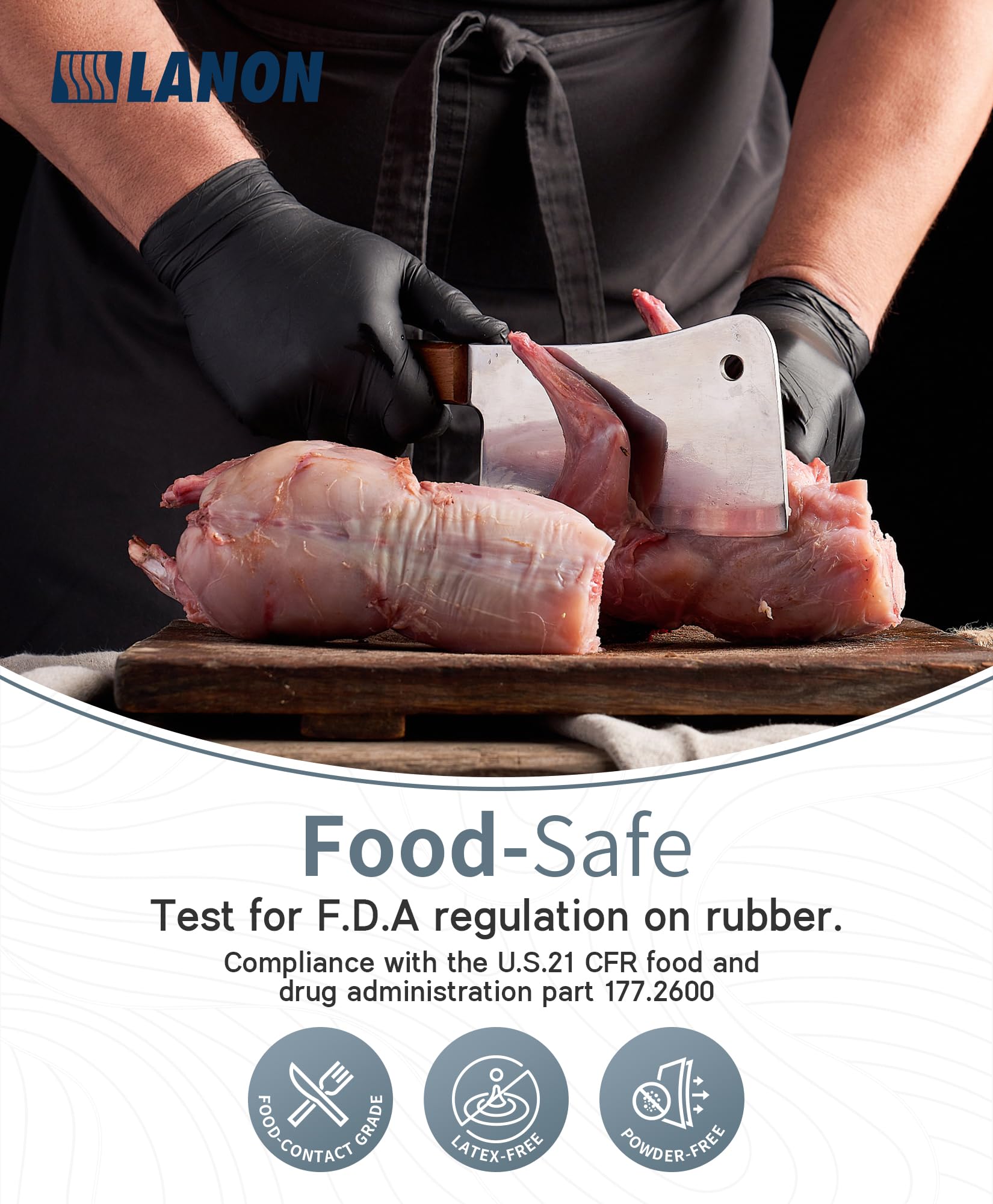 LANON Food Safe Disposable Black Nitrile Gloves, Latex-Free, Powder-Free, Silicone-Free, Textured Fingertips, Cooking, Medium - Available at All In One Marketplace Canada