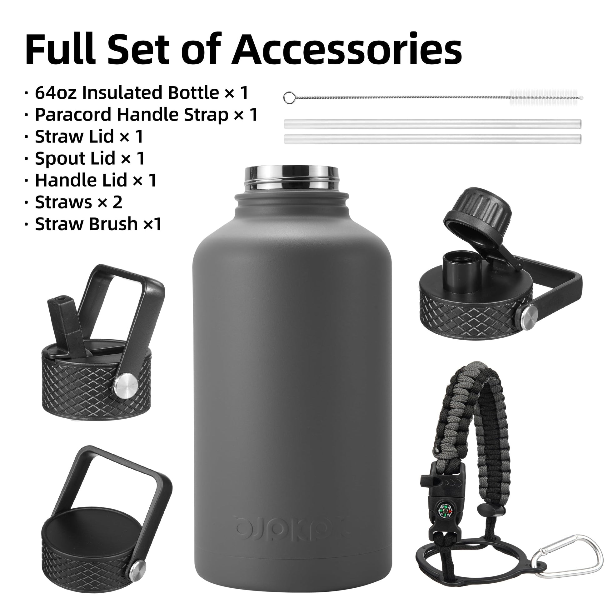 BJPKPK 64oz Insulated Water Bottle, Half Gallon Water Jug with Straw Lid BJPKPK