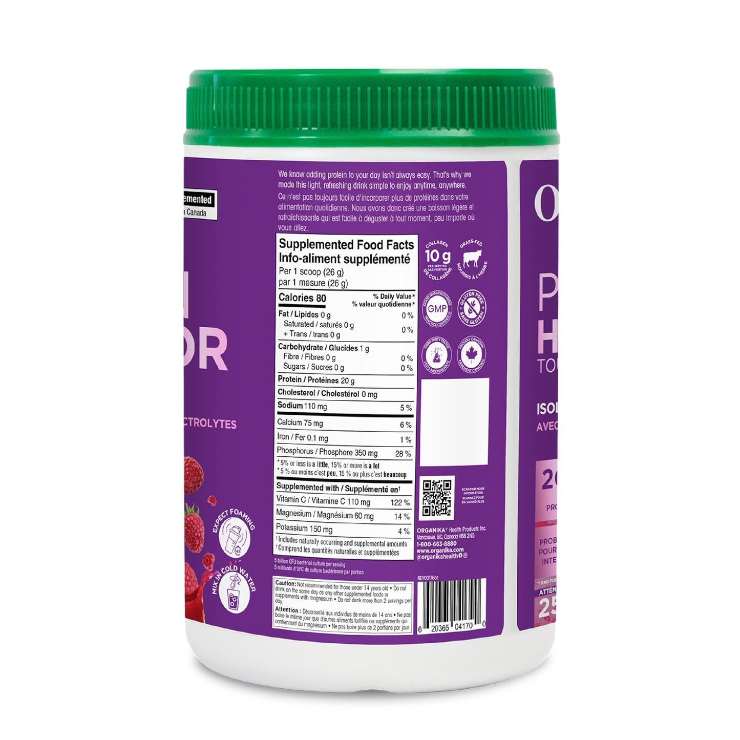 Organika Raspberry Clear Whey Protein Isolate with Collagen, Electrolytes & Probiotics - 650g