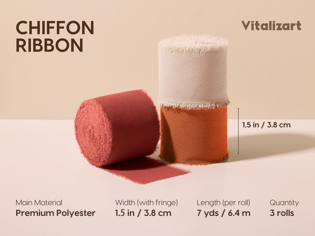 Vitalizart Fall Handmade Chiffon Silk Ribbon Fringe 1.5" x 21 Yd Terracotta Frayed Edges Ribbons for Wedding Invitations Bridal Bouquets Gifts Wrapping Crafts Holiday Party Decorations 🍁 All In One Marketplace Canada
