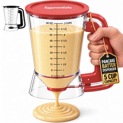 Eggssentials Pancake Dispenser for Batter - Pancake Mix Dispenser Cupcakes, and Muffins – Precision, Mess Free – Cake Mix Dispenser Bottle for Baking & Griddle - Red Color 🍁 All In One Marketplace Canada