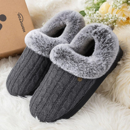 HomeTop Women’s Cable Knit Slippers Warm Fuzzy Indoor Gray, 7-8 US 🍁 All In One Marketplace Canada