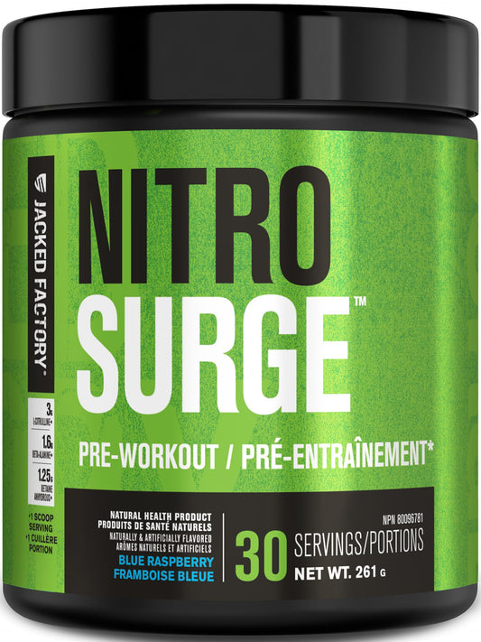 NITROSURGE Pre Workout Supplement - Endless Energy, Instant Strength Gains, Clear Focus, Intense Pumps - Nitric Oxide Booster & Powerful Preworkout Energy Powder - 30 Servings, Blue Raspberry