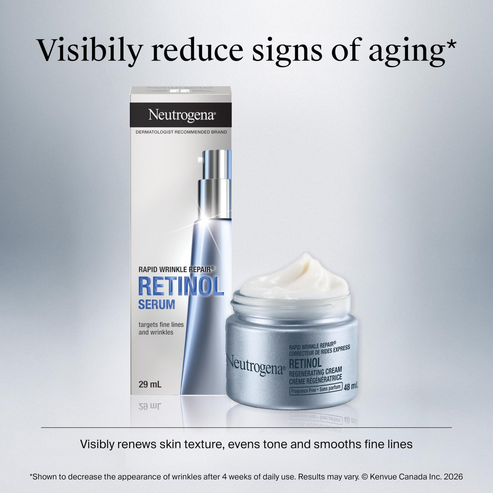 Neutrogena Retinol Face Moisturizer, Rapid Wrinkle Repair, Daily Anti-Aging Neck & Face Cream with Hyaluronic Acid, Retinol Cream, Fragrance Free, Fades Fine Lines, Wrinkles and Dark Spots, 48 mL - Available at All In One Marketplace Canada