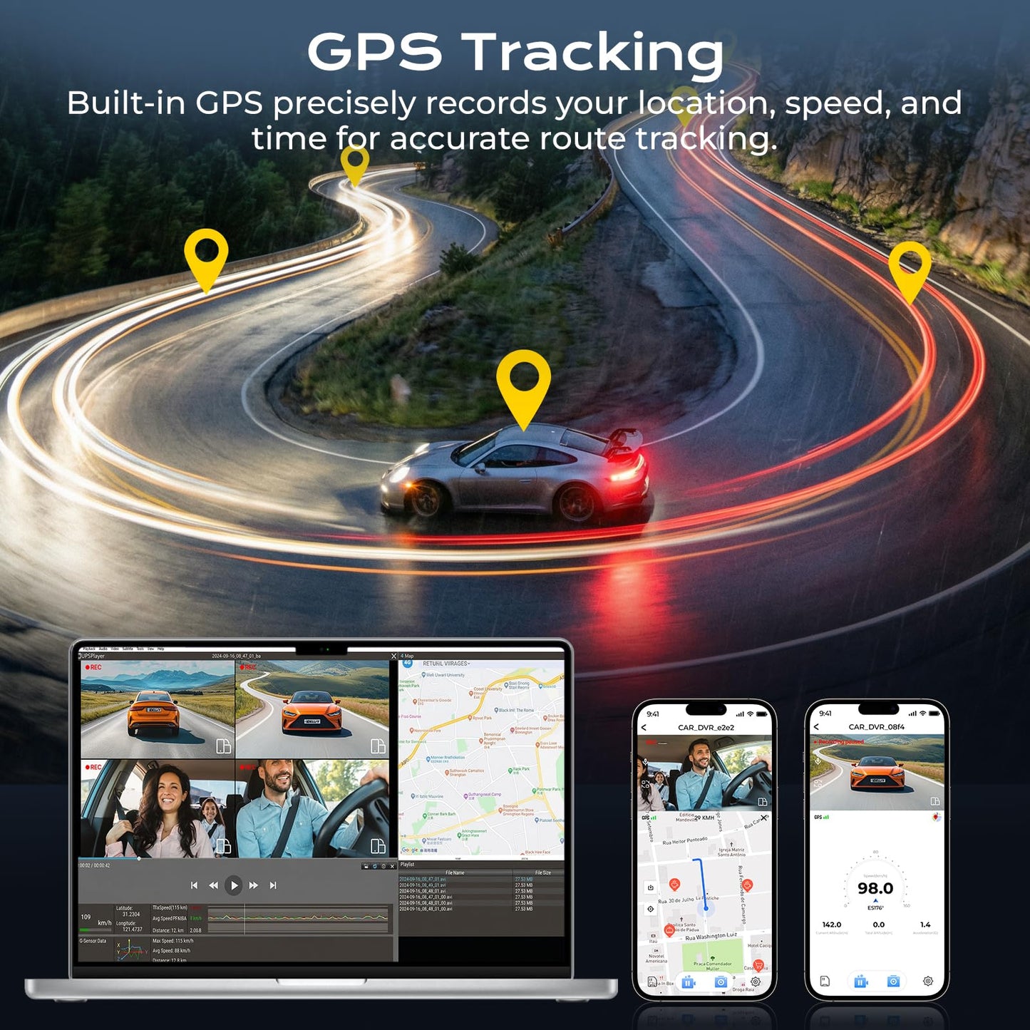 DELLFY 4 Channel Dash Cam, 4K Front & 3 * 1080P Rear/Left/Right, 360° Full View Dashcams for Cars, Built-in GPS & 5G WiFi APP, 24H Parking Mode, 8 IR Night Vision, G-Sensor, 128GB Card Included