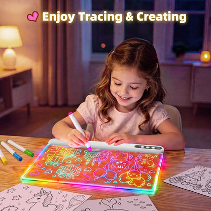 16'' LED Drawing Board for Kids, Rechargeable Led Note Board with 7 Colors, Light Up Drawing Tablet 7 Dynastic Modes Includes Adapter, Christmas Birthday Halloween Gifts for Girls & Boys Age 3+ White 🍁 All In One Marketplace Canada
